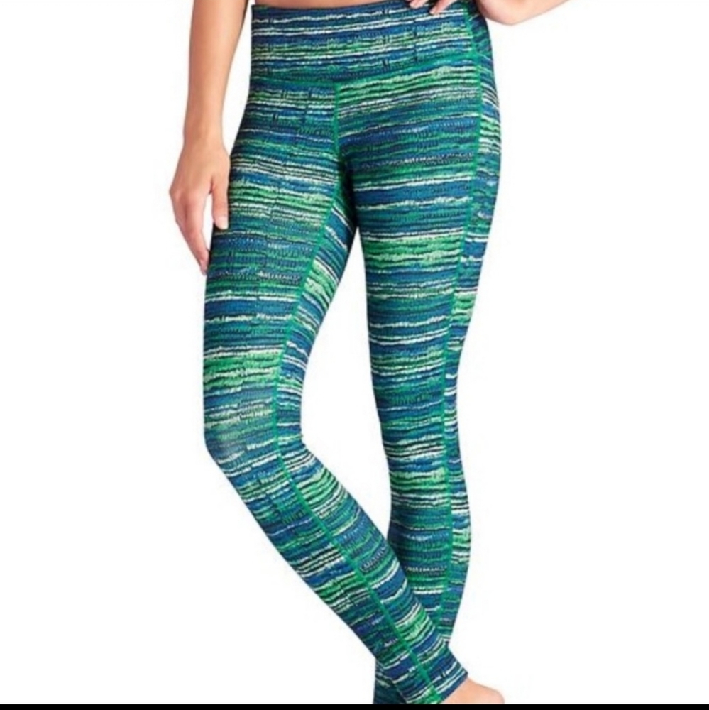 Athleta Retreat Chatarunga Green and Blue Leggings